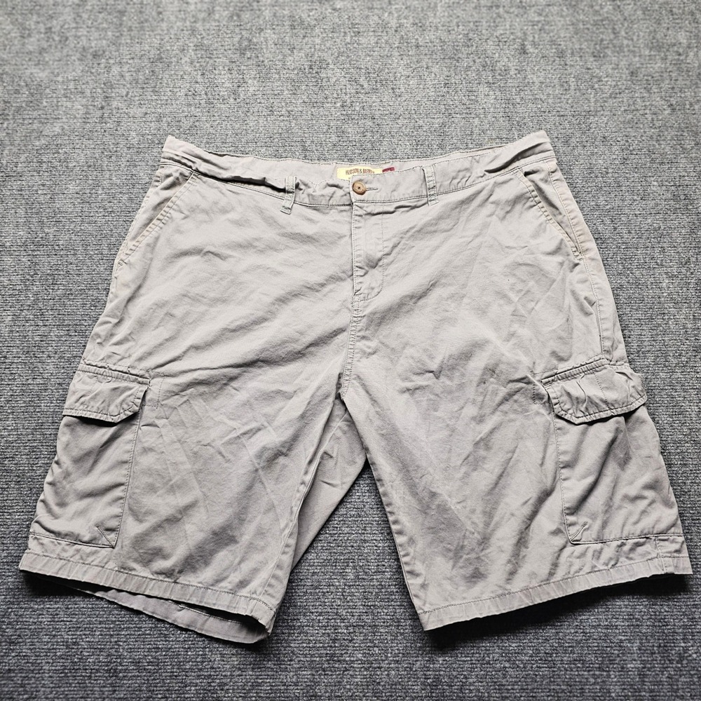 Hudson & Barrow Mens Cargo Shorts Gray Khaki Size 42 Flat Front Cotton Casual